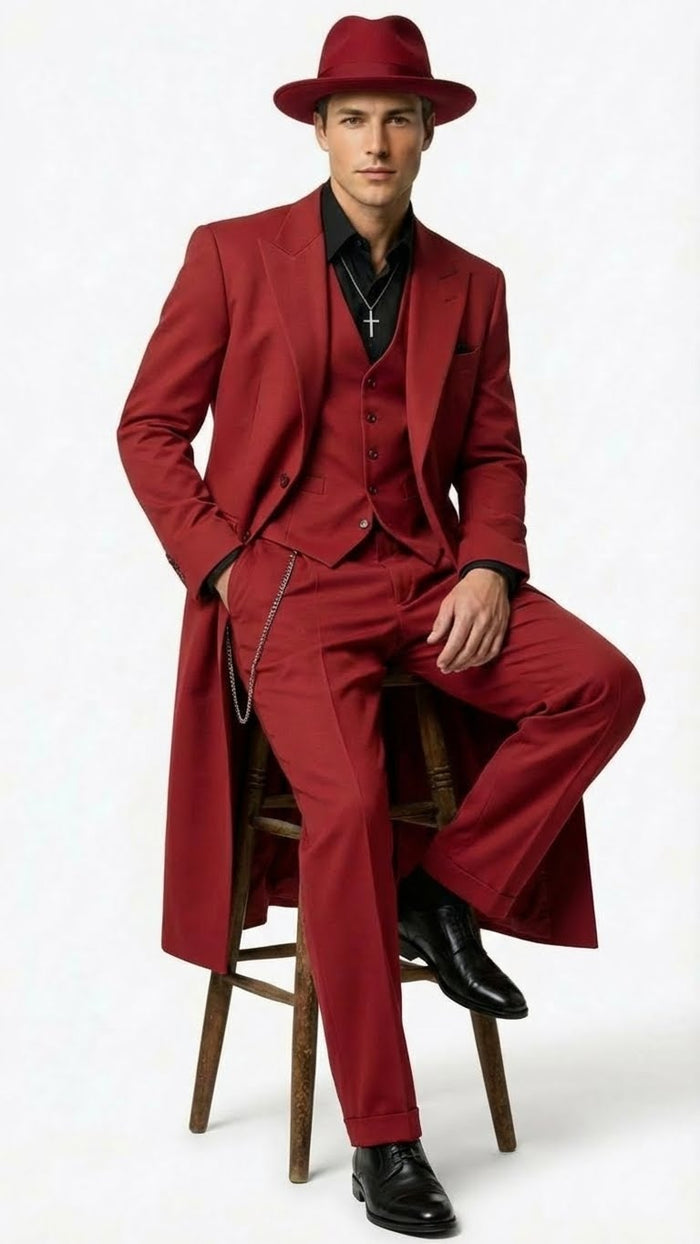 Men’s 1920s Red Zoot Suit - Long Mafia Gangster Three-Piece Vintage Outfit Zuit Pachuco Style by USA Men's Outlet
