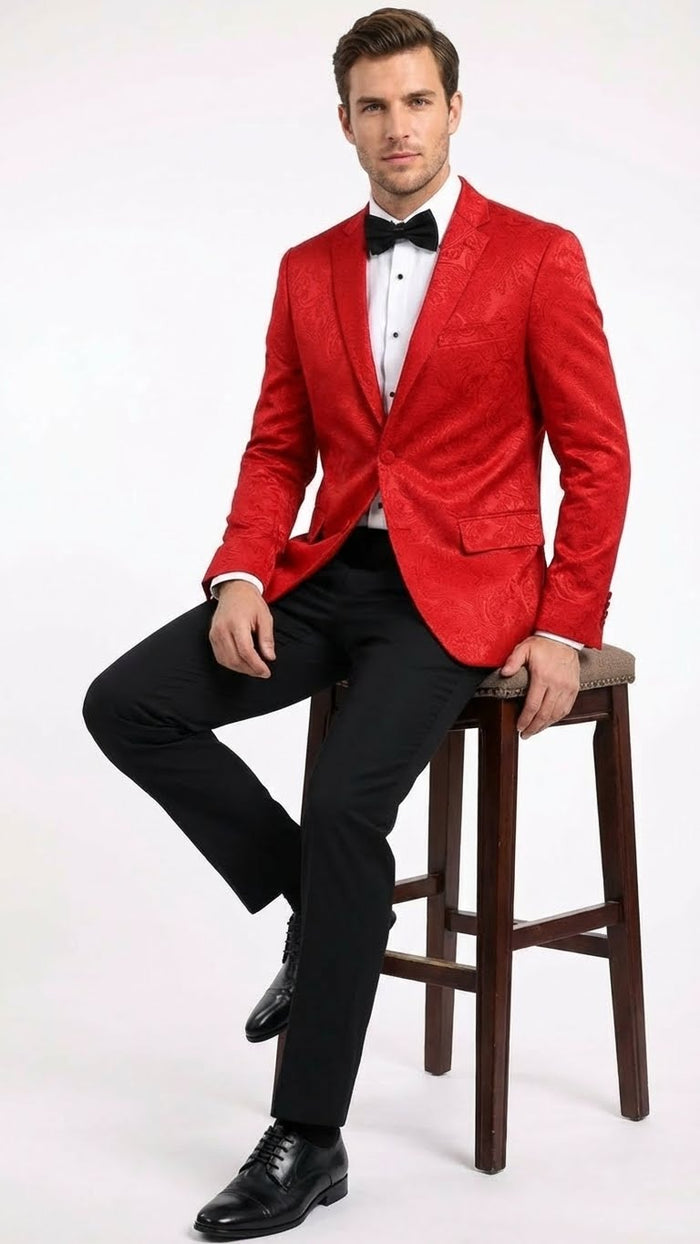 Men’s Red Paisley Velvet Blazer - Christmas new year Sport Coat Jacket - Prom 2026 Collection USA Men's Outlet