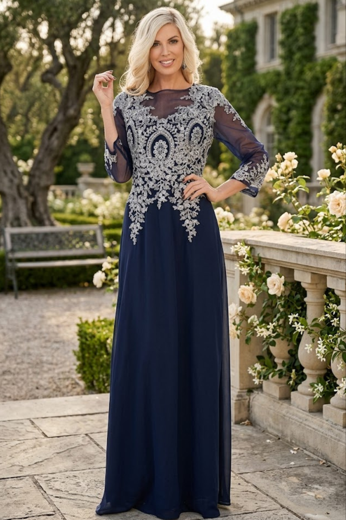 3/4 Sleeve Mother of the Bride Dress Embroidered Modern Evening Gown