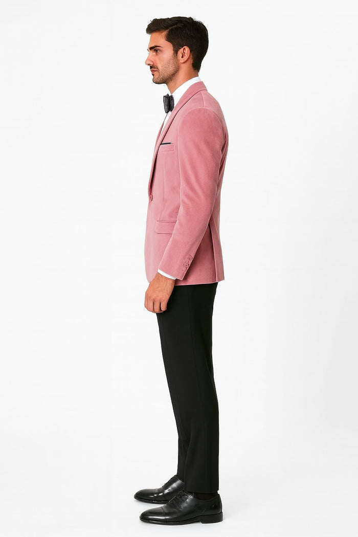 Mens Pink Velvet Tuxedo Dinner Jacket with Shawl Lapel - Slim Fit Blazer for Weddings, Prom in Rose Gold Color by USA Men's Outlet