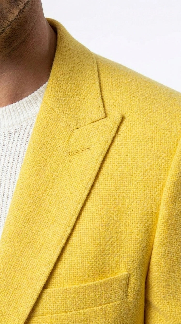 Zacci Brand Men’s Lemon Yellow Blazer Peak Lapel Hopsack Weave – Stylish Formal Blazer Jacket for Wedding, Party, Prom and Smart Casual Wear