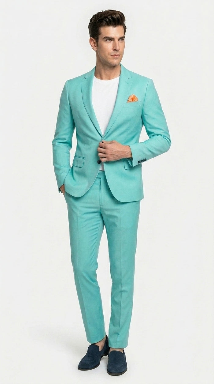 Men’s Turquoise 2 Piece Suit with Jacket and Pants, Formal Wedding Suit for Prom, Parties, Summer Events, and Special Occasions