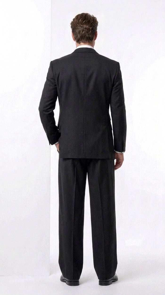 Tiglio Rosso Men’s Black Super 150’s Italian Wool 3-Piece Suit – Double-Breasted Jacket, Vest and Wide-Leg Pleated Pants