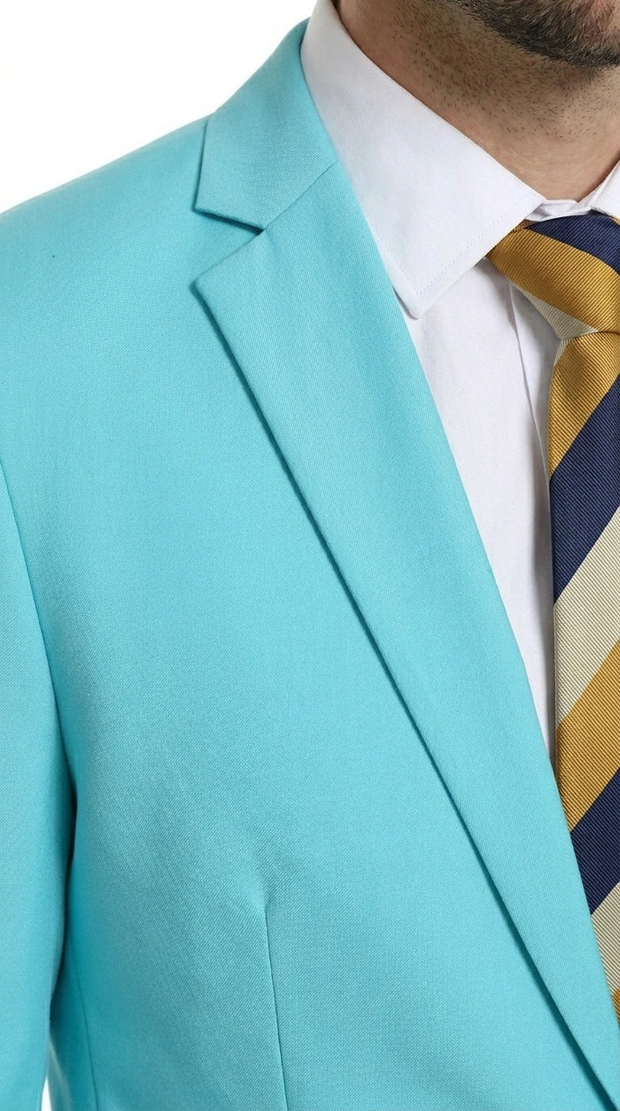 Men’s Aqua Blue 2 Piece 2 Button Suit, Formal Dress Suit for Weddings, Prom, Parties, Summer Events, Turquoise Light blue