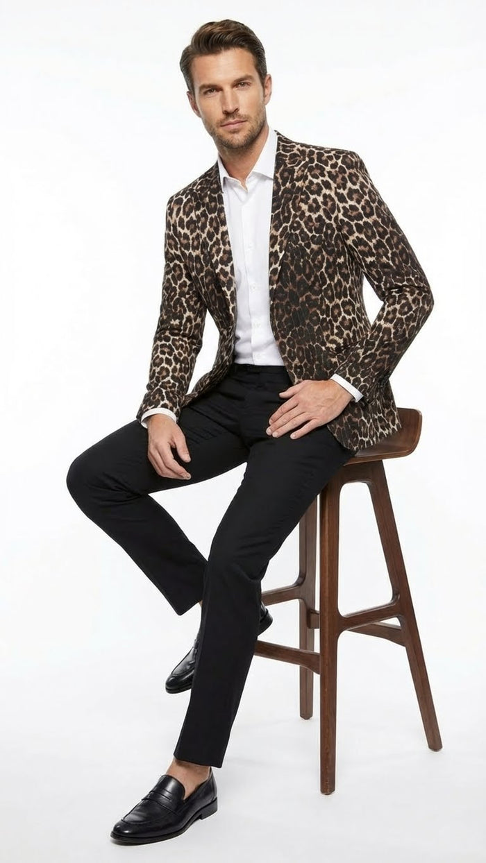 Men’s Leopard Print Blazer - Slim Fit Statement Jacket for Evening, Party, and Fashion Wear by USA Men's Outlet