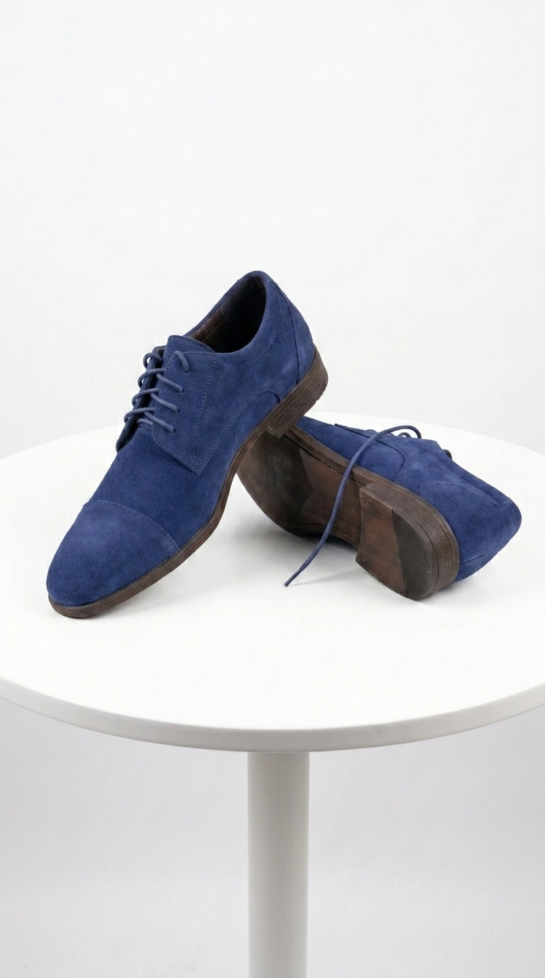 Men’s Navy Blue Suede Cap Toe Dress Shoes – Classic Lace Up Formal Wedding and Prom Shoes Velvet Fabric
