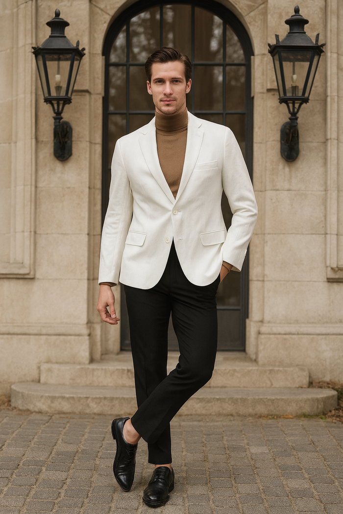 Men’s White Linen Blazer - Classic Two-Button Lightweight Sport Coat by USA Men's Outlet