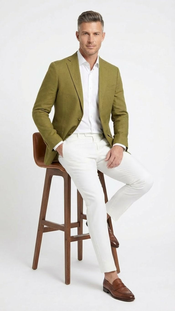 Men’s Olive Green Blazer Sport Coat - Fabric Summer in pistachio sage green USA Men's Outlet
