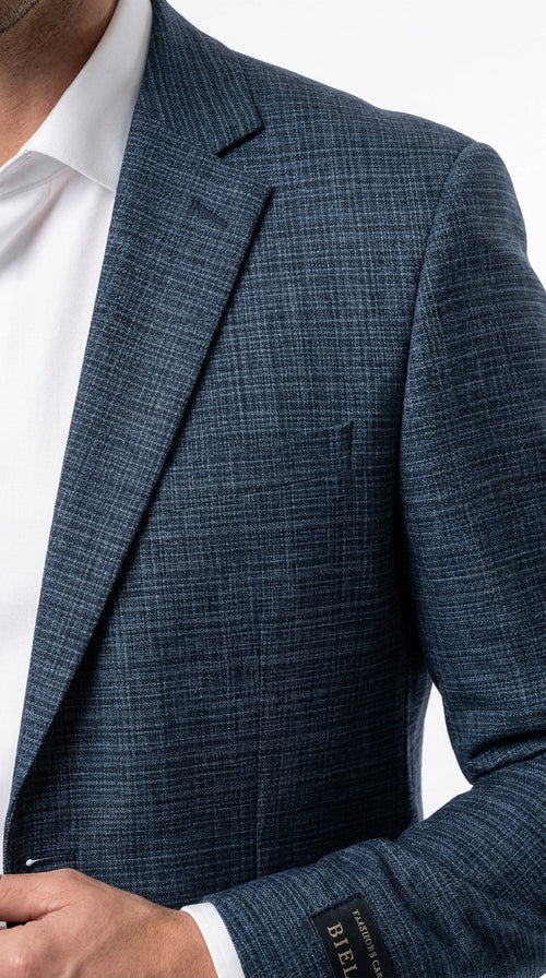 Men's Blue Micro Check Hounstooth small windowpane plaid  3-Piece Suit – Vested Slim Fit Business, Wedding & Formal Suit