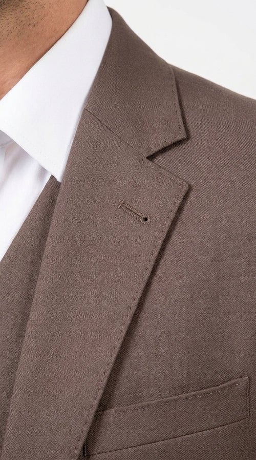 Men’s Zagarie Brand Light Brown Mocha 3-Piece Wool Suit – Modern Wedding, Business and Formal Suit with Pick Stitching