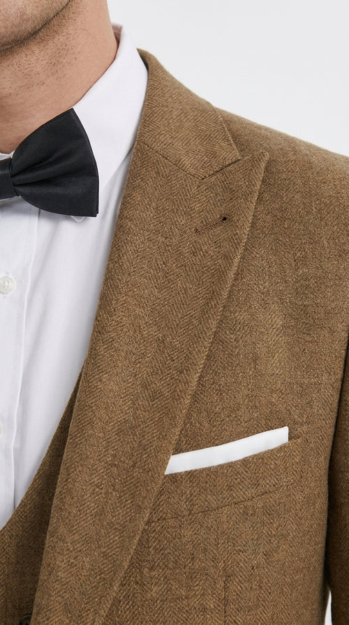 Men’s Light Brown Western 3-Piece Suit – Cowboy Wedding Suit with Vest British Khaki Color