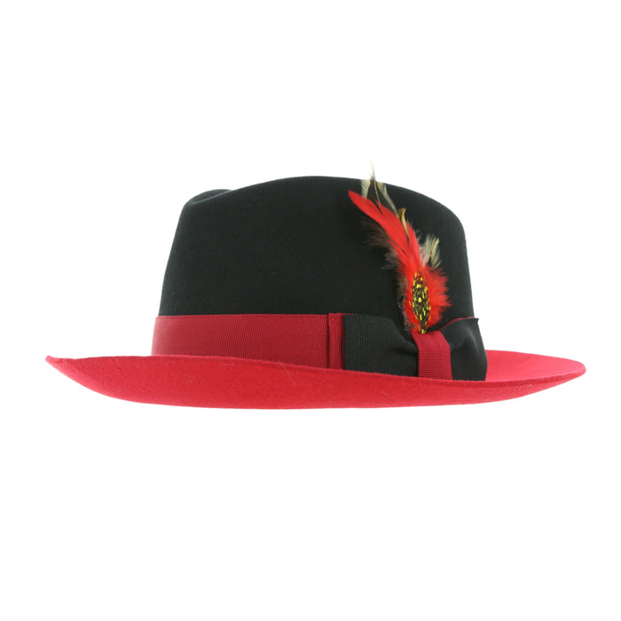 Black & Red Puck Trilby Two Tone Crushable Trilby Hat by Ferrecci