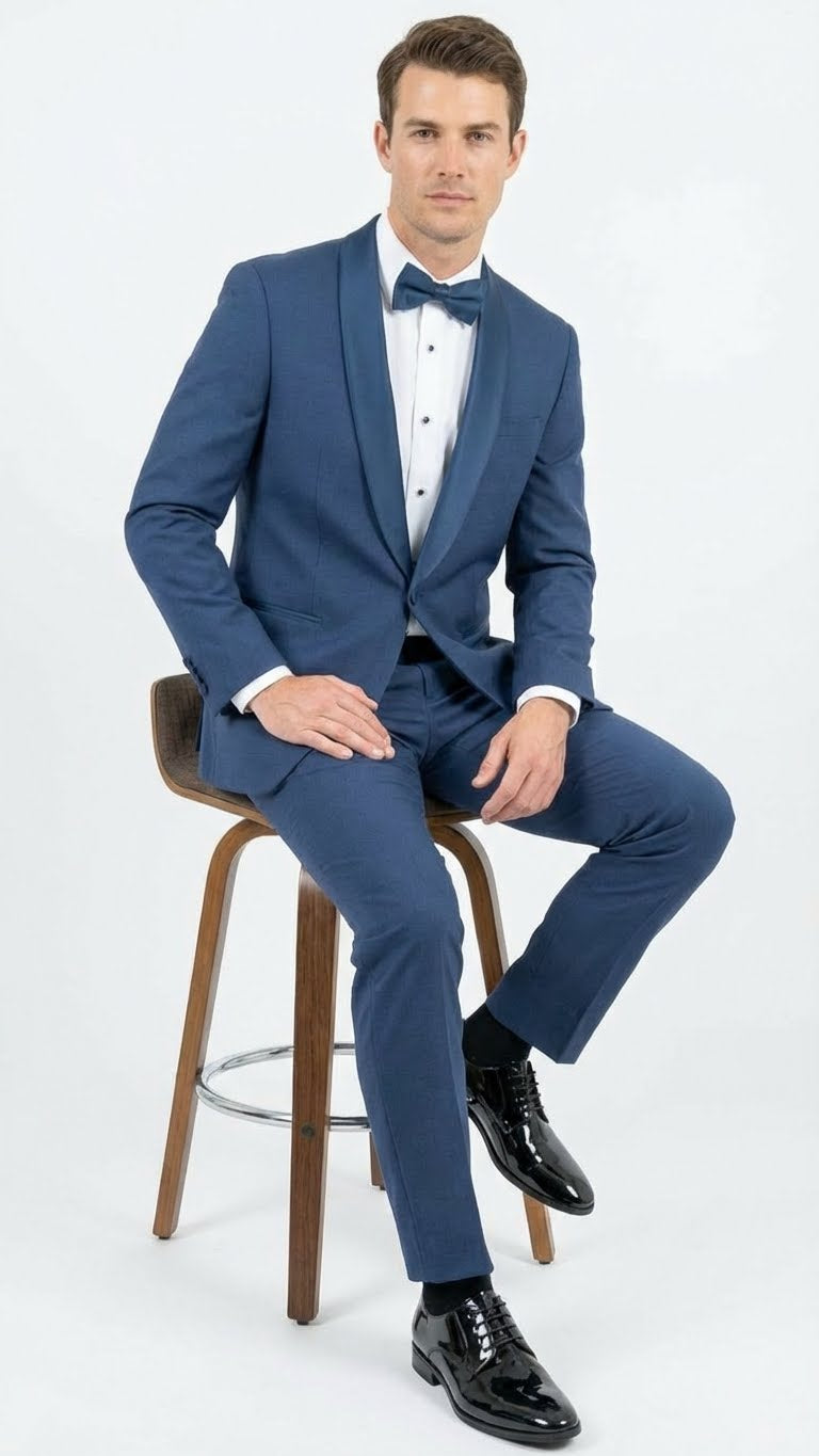 Men’s Indigo Sapphire Royal Blue Tuxedo Suit Set, Classic Formal Wedding Prom Dinner Jacket Tux Light Blue Cobalt Color