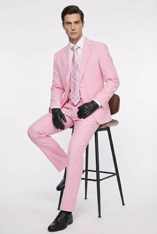 Men’s Pink Two-Piece Suit - Classic Fit Formal Jacket and Tailored Pants by USA Men's Outlet