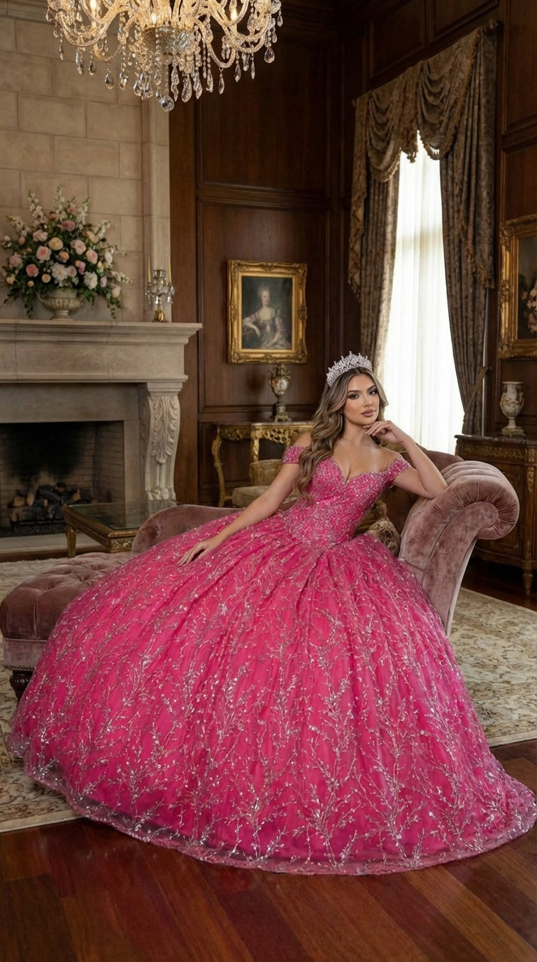 Layla K LK183 Off Shoulder Corset Quinceanera Glitter Ball Gown