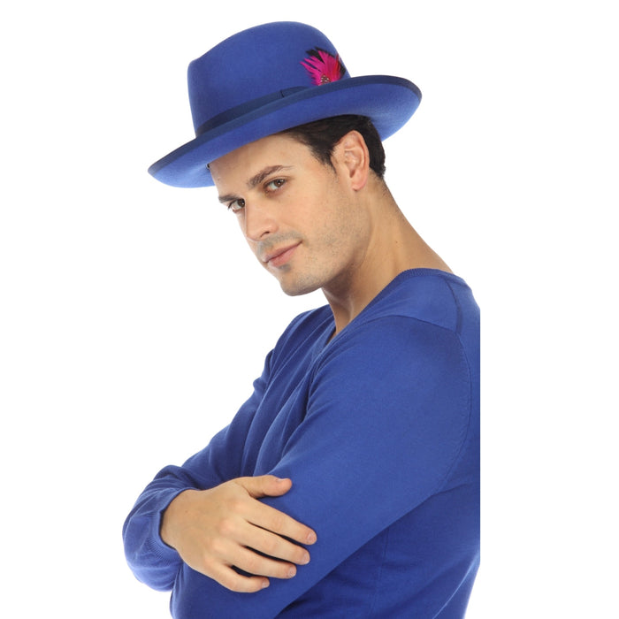 Royal Blue 100% Wool Australian Fur Felt Godfather Hat by Ferrecci
