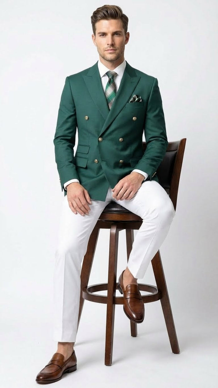 Men’s Dark Green Double Breasted Blazer - Hunter Olive Green Sport Jacket coat by USA Men's Outlet