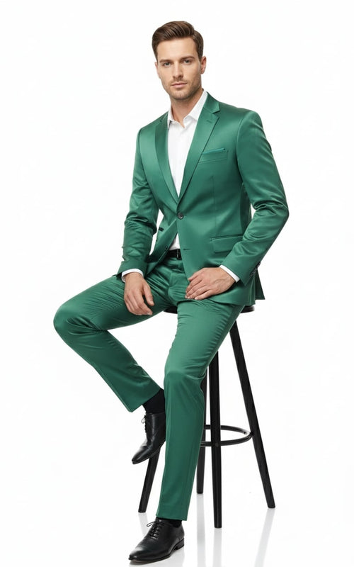 Mens Shiny emerald Green Sateen 2-Piece Slim Fit Suit - Formal Blazer and Pants Set Prom Wedding by USA Men's Outlet