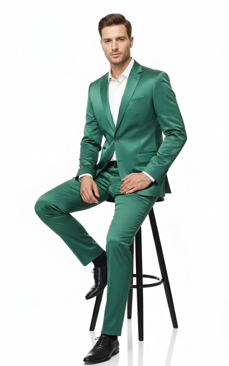 Mens Shiny emerald Green Sateen 2-Piece Slim Fit Suit - Formal Blazer and Pants Set Prom Wedding by USA Men's Outlet