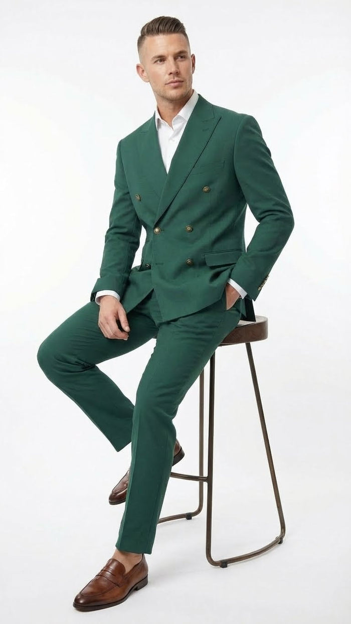 Vitali Brand Men’s Emerald Green Double Breasted Suit - Modern Fit Side Vented by USA Men's Outlet