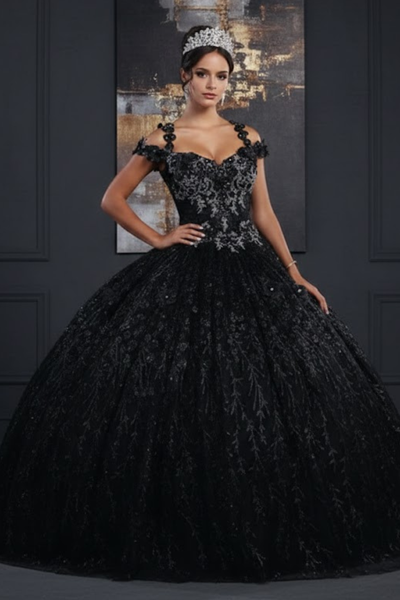 Cold Shoulder 3D Floral Applique Quince Ball Gown