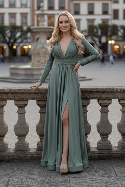 Long Sleeve Stretchy Formal Evening Gown