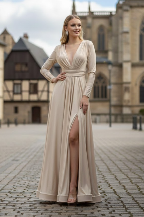 Long Sleeve V Neck Bridesmaids Dresses