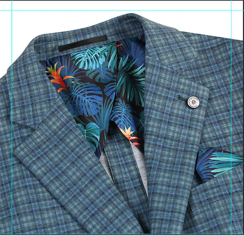 Half Canvas Slim Fit Blazer in Green Blue Check by Pellagio