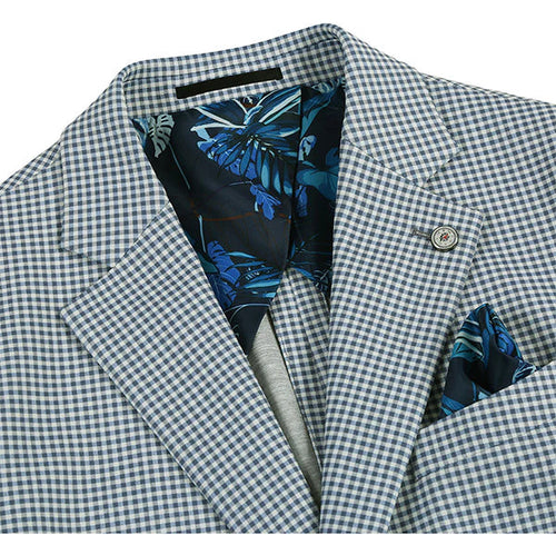 Half Canvas Slim Fit Blazer in Sage Blue Check by Pellagio