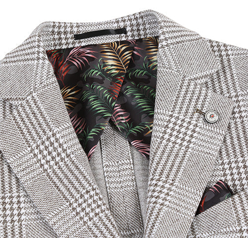 Half Canvas Slim Fit Blazer in Plaid Gray by Pellagio