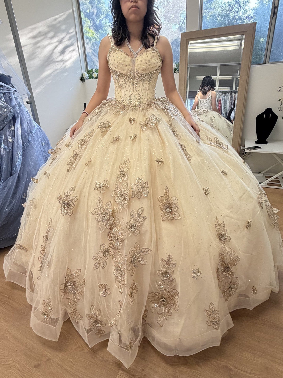 Germoso vestido - Vestidos de 15 años LK282 Floral Quinceañera Ball Gown with Beaded Corset Bodice