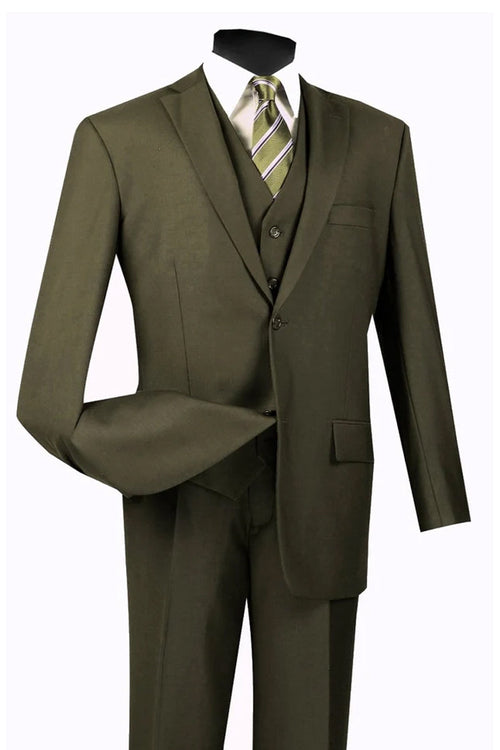 Mens Olive 2-Button Vested Suit by Vinci Suits