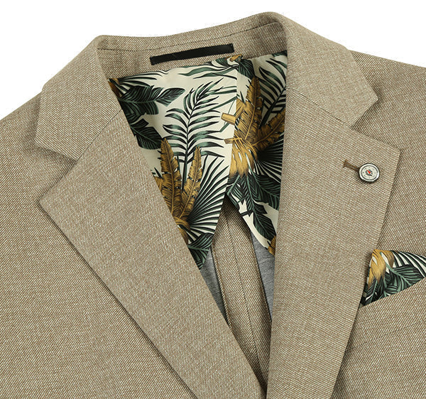 Half Canvas Slim Fit Blazer in Khaki by Pellagio