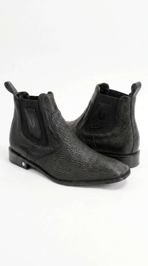 Men’s Shark Skin Cowboy Boots – Black Exotic Leather Western Chelsea Ankle Boots by Vestigium