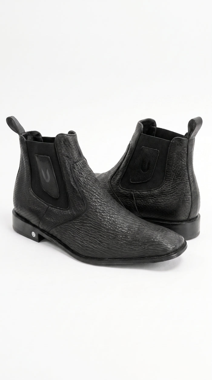 Men’s Shark Skin Cowboy Boots – Black Exotic Leather Western Chelsea Ankle Boots by Vestigium