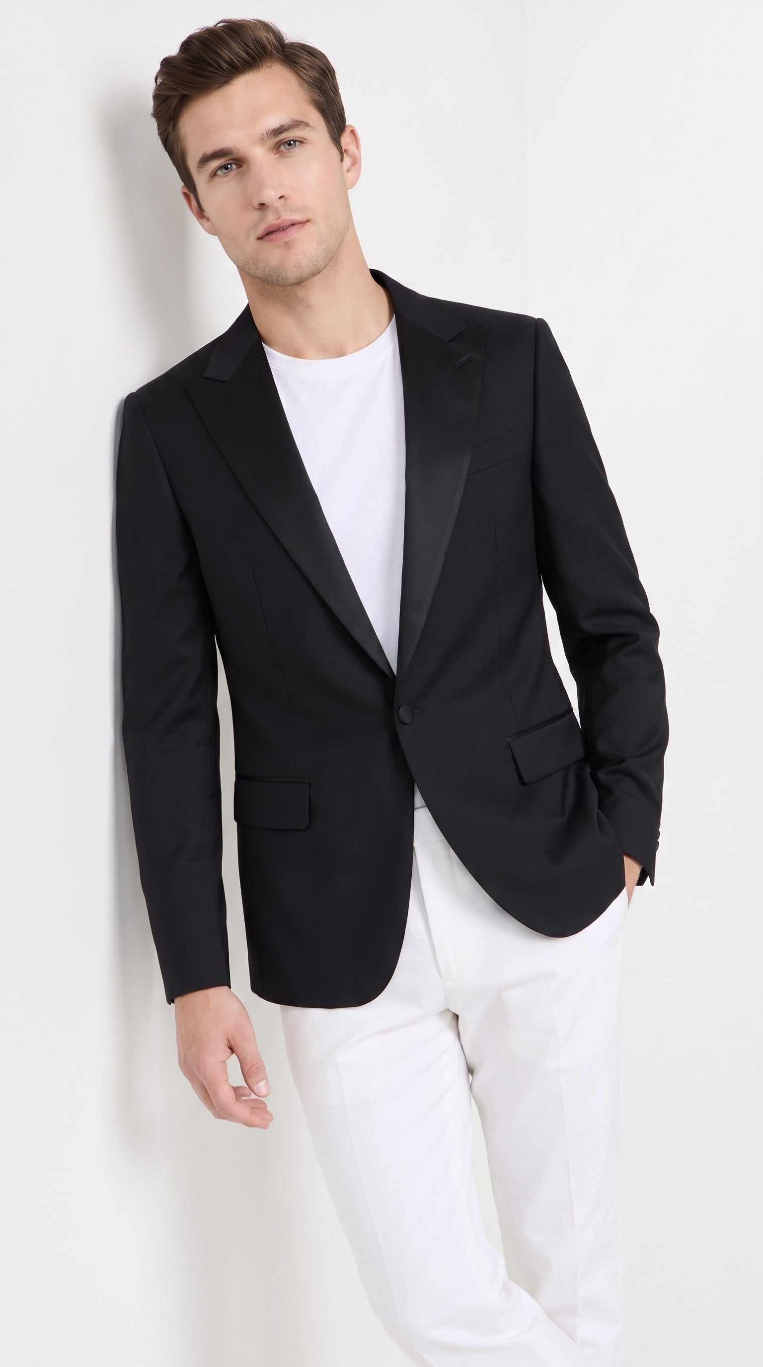 Men’s Classic Black Dinner Jacket – Satin Peak Lapel Formal Tuxedo Blazer