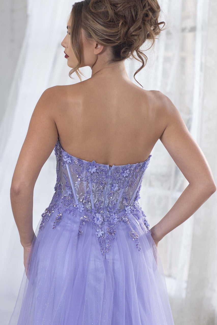 Lenovia 8399 Embroidered Mesh Strapless Off-Shoulder A-line Dress