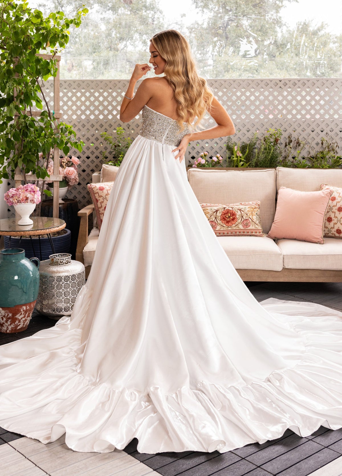 Velvet Strapless Slit Gown by Rachel Allan 50381