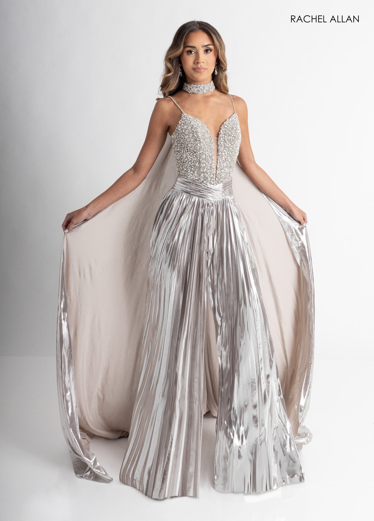 Metallic Sleeveless Jumpsuit by Rachel Allan 50408