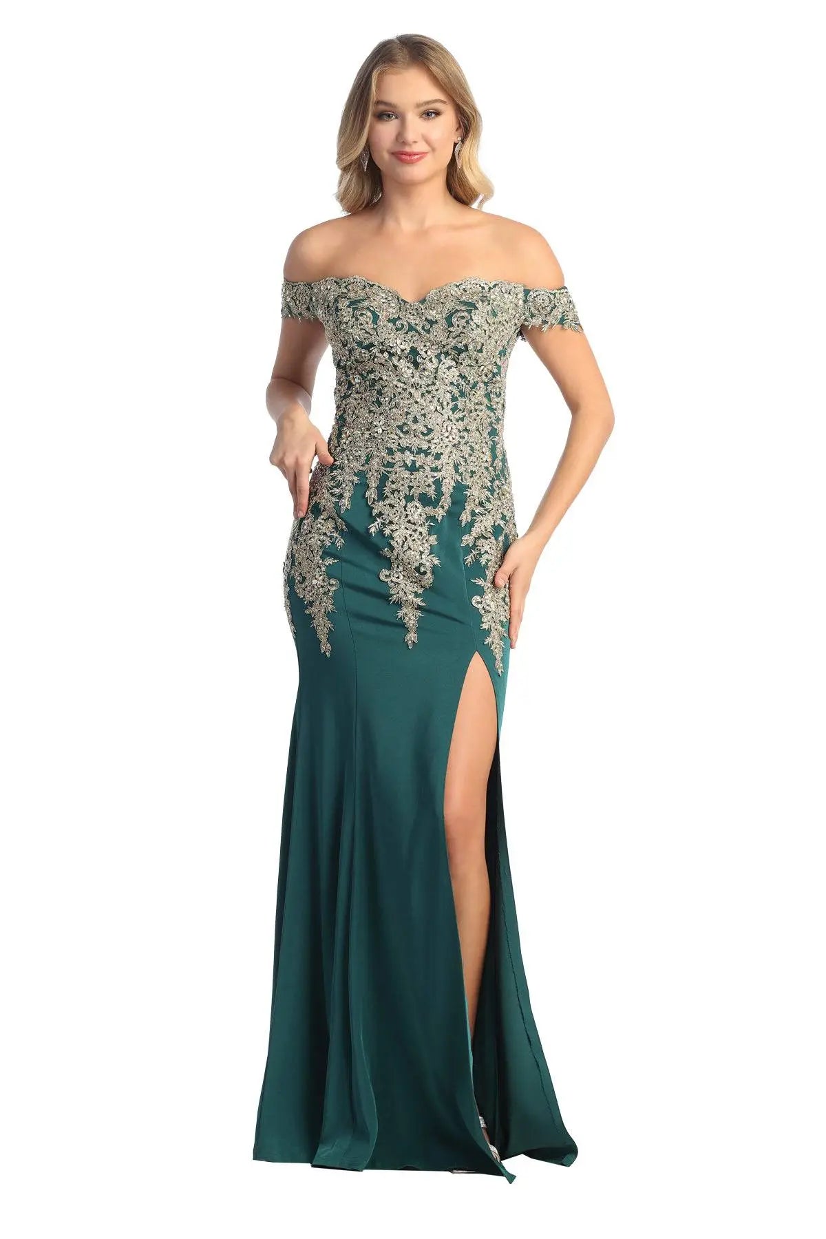 Cindy Collection 50448 Off Shoulder Lace with Sequin Embroidery Mermaid Dress