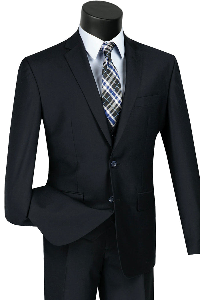Mens Fancy Vested Mandarin Collar Tuxedo Suit in Black by Vinci