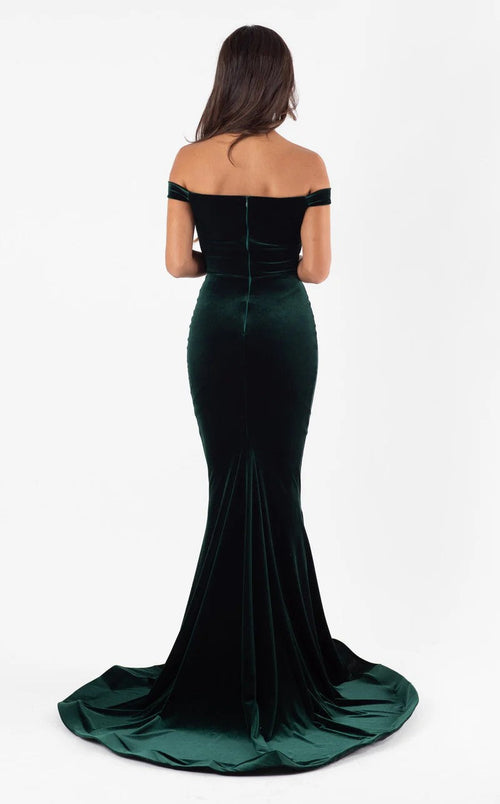 Jessica Angel JA518V Off-Shoulder Fitted Court Train Evening Velvet Dress