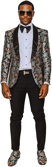 Mens Black ~ White Paisley Blazer - Big and Tall Sport Coat With Bowtie mensusain