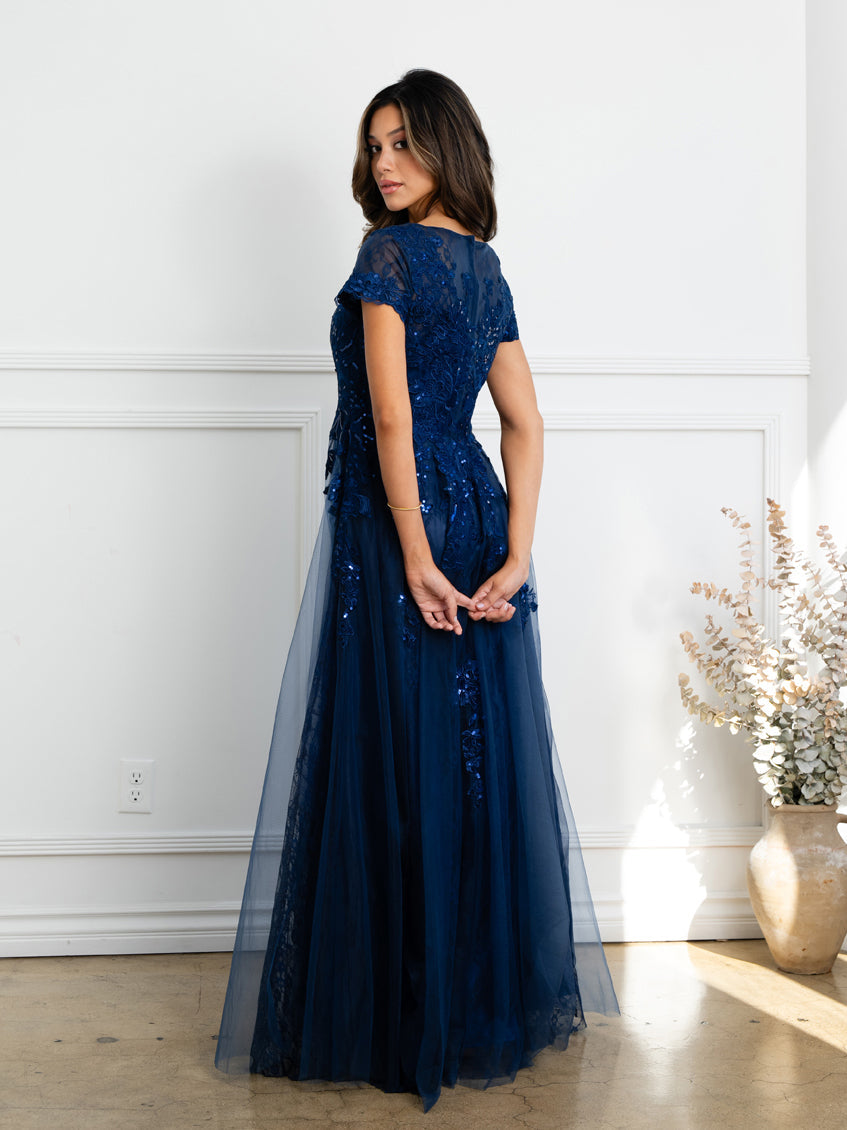 Eva USA 5261 Monochrome Appliqué Tulle Mother of the Bride Gown