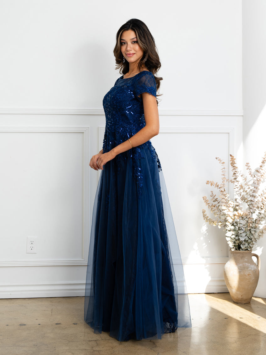 Eva USA 5261 Monochrome Appliqué Tulle Mother of the Bride Gown