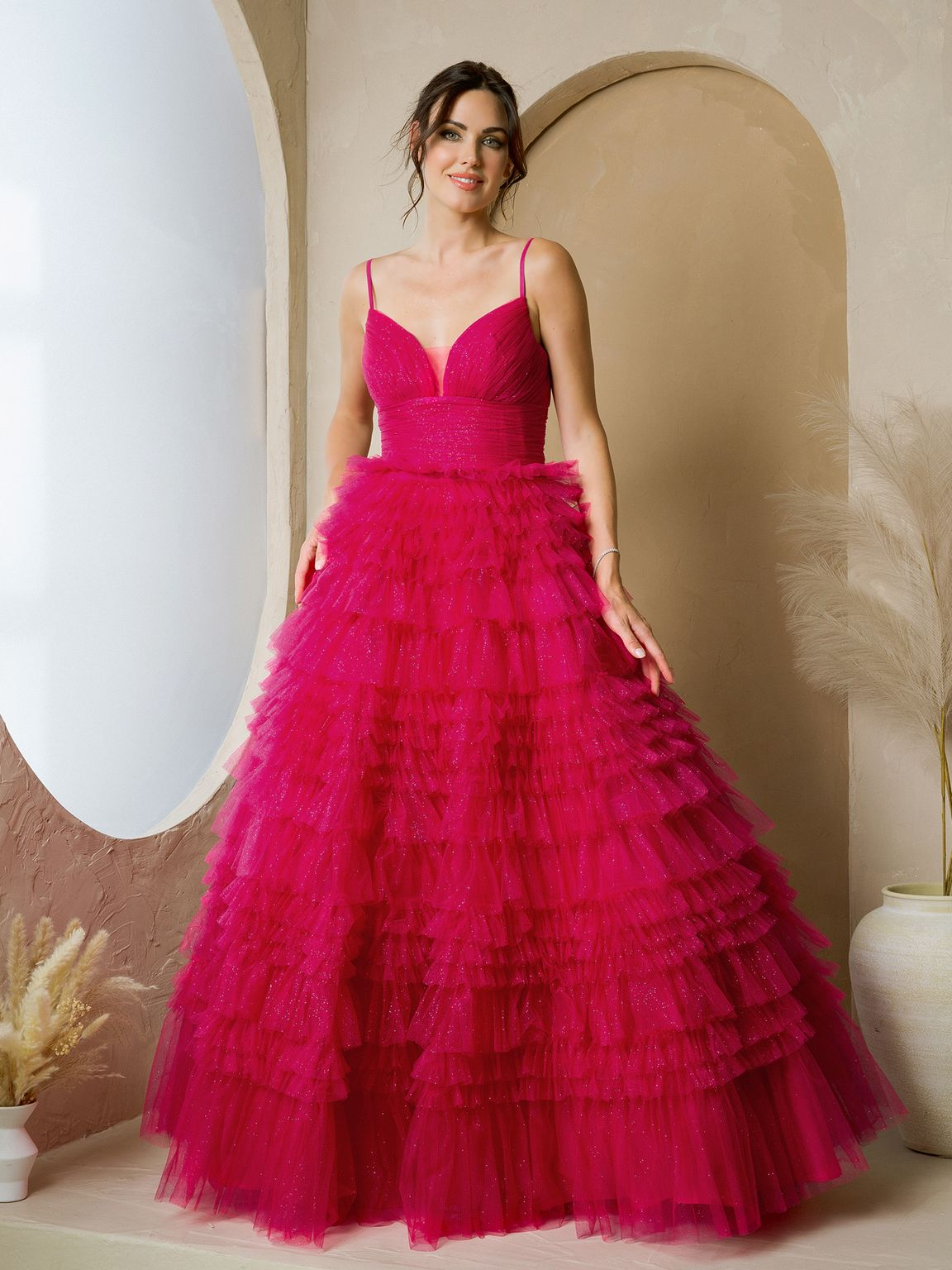 Eva USA EV5272 Glitter-Accented Structured Bodice Long Ball Dress – SuitUSA