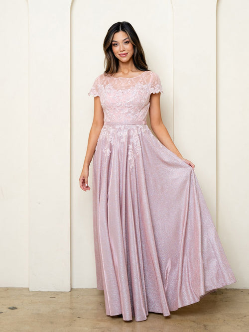 Eva USA EV5273 Long Metallic-Blend Evening Dress with Subtle Sheen