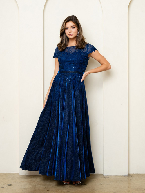 Eva USA EV5273 Long Metallic-Blend Evening Dress with Subtle Sheen
