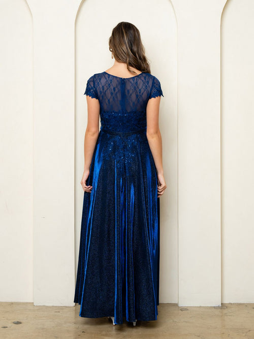 Eva USA EV5273 Long Metallic-Blend Evening Dress with Subtle Sheen
