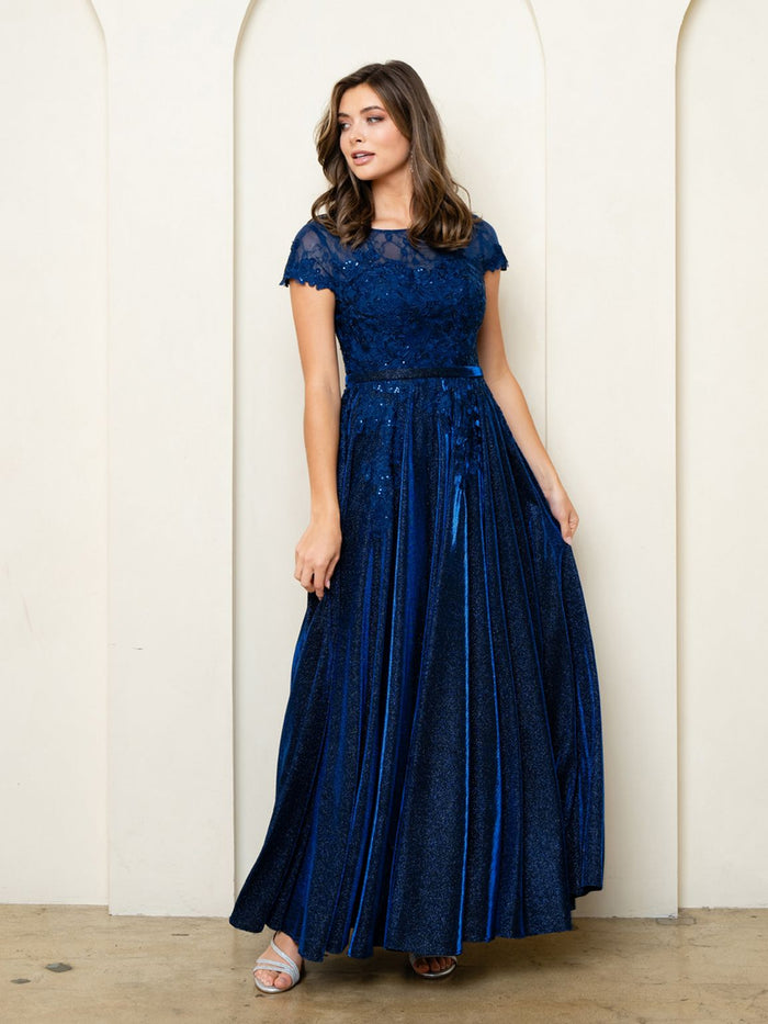 Eva USA EV5273 Long Metallic-Blend Evening Dress with Subtle Sheen